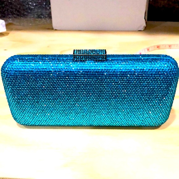 Luxury Blue Clutch Bag Rhinestone both sides. large clutch.